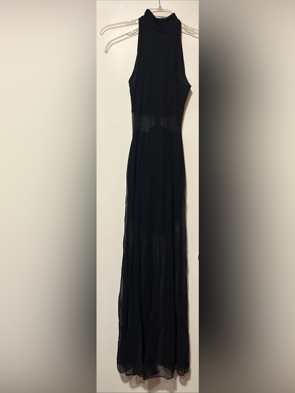 Miss Ashlee Sexy Sleek Black Sleeveless High Neck Maxi Skirt W/ Sheer Paneling